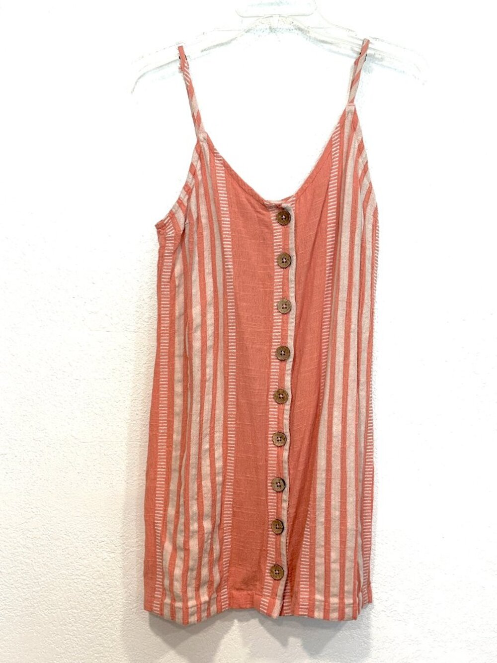 Rip Curl Sun Dress Mauve Pink Button Front Striped Spaghetti Straps Womens Large